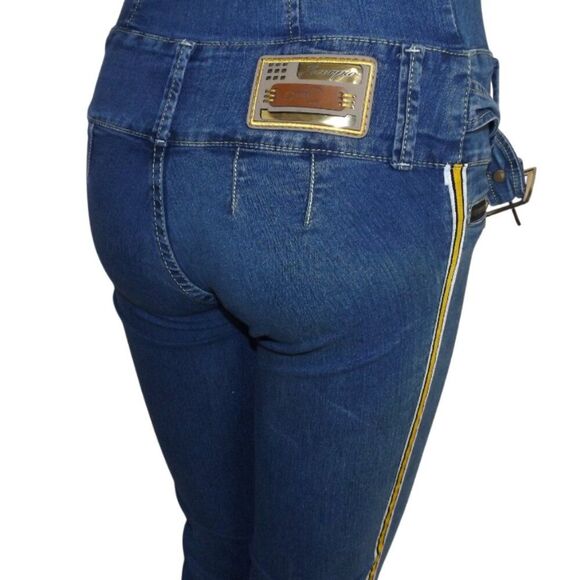 SCORPIO Denim Jumpsuit, 1 JR, Button front, low rise, Flare/fringe hem, Pockets - Picture 2 of 11